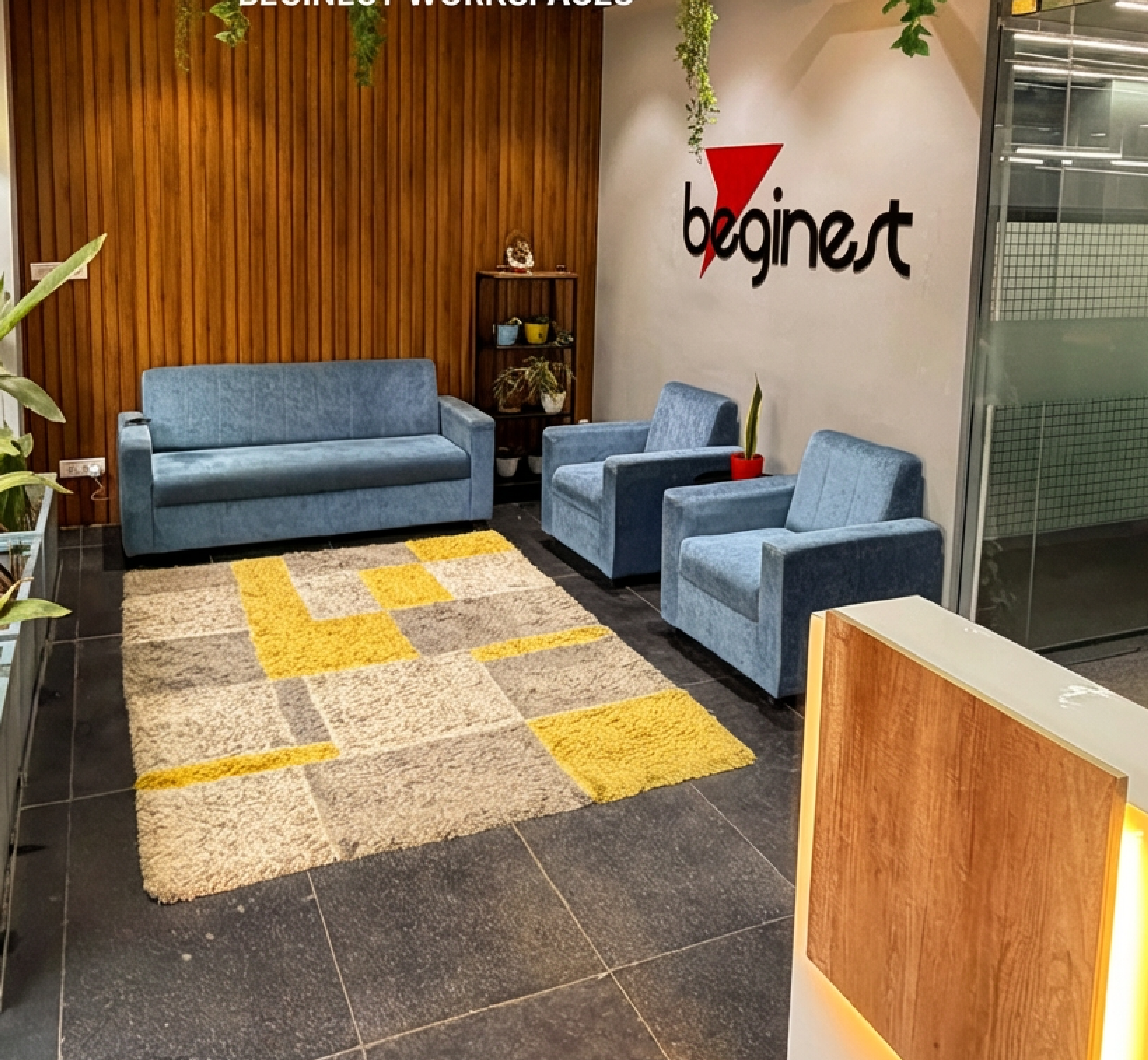 Waiting lounge and reception area in Beginest workspaces harbor 4